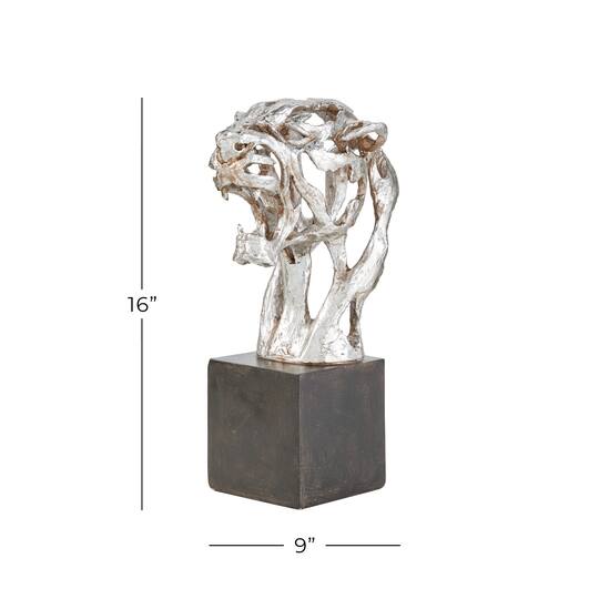 16" Silver Eclectic Leopard Sculpture